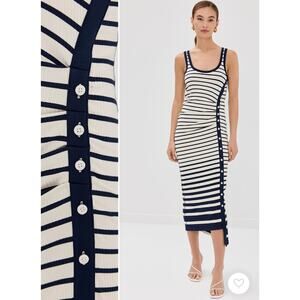 SIMKHAI Trudy Tank Midi Dress XS Midnight Stripes Navy Blue White Resort Beach